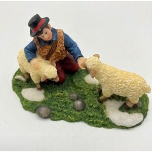 Vintage Shepherd/Sheep Figurine Winter Pastoral Scene Farm Animal Decoration 1.5